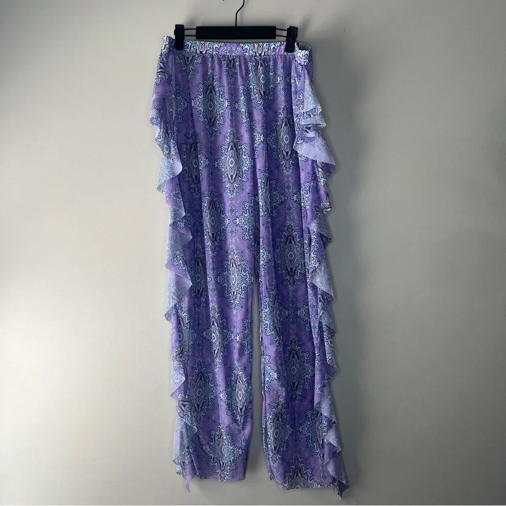 Shein Ruffle Swim in lilac and pink blue paisley print pants size 3XL tag size